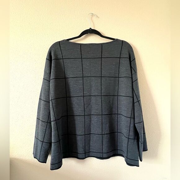 Eileen Fisher Windowpane Extra Fine Merino Wool Top - Picture 4 of 7